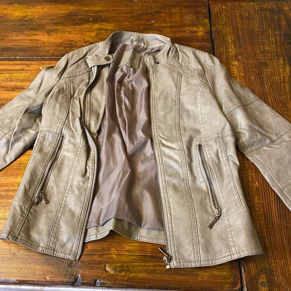 Faux Leather Jacket, Tan/Grey